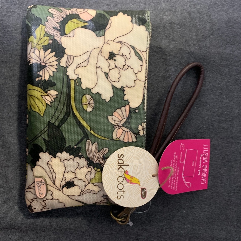 Sakroots Multicolor Wristlet with Brown Strap